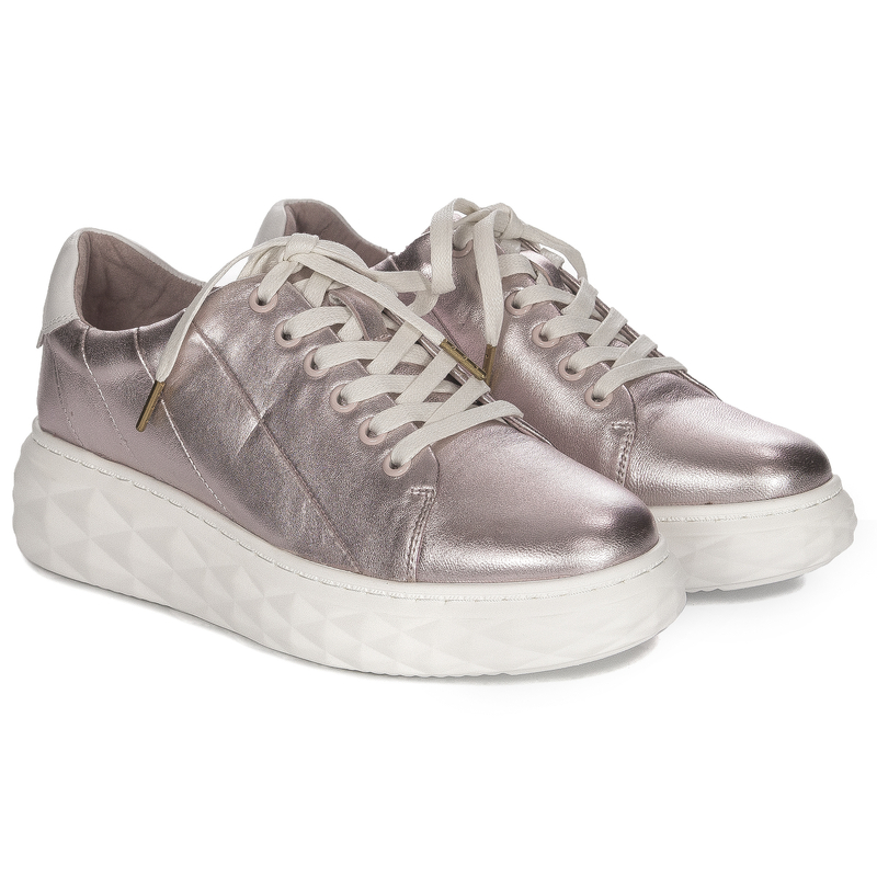 Maciejka Skórzane Sneakersy Miedziane Metaliczne na Platformie N6481-32/00-1