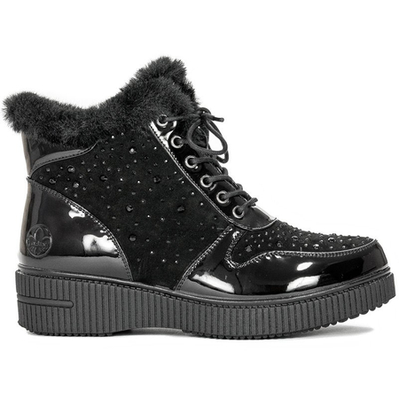 Botki Rieker 93312-00 Black ocieplane na platformie Czarne