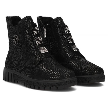 Filippo Black Patternt Suede Ankle Boots for Women
