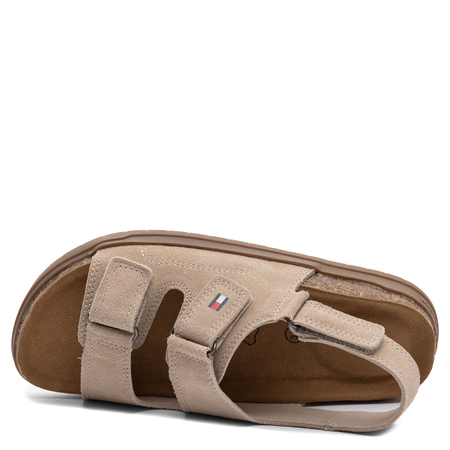 Tommy Hilfiger Skórzane Sandały na Rzepy Beżowe T3X2-34394-BEIGE