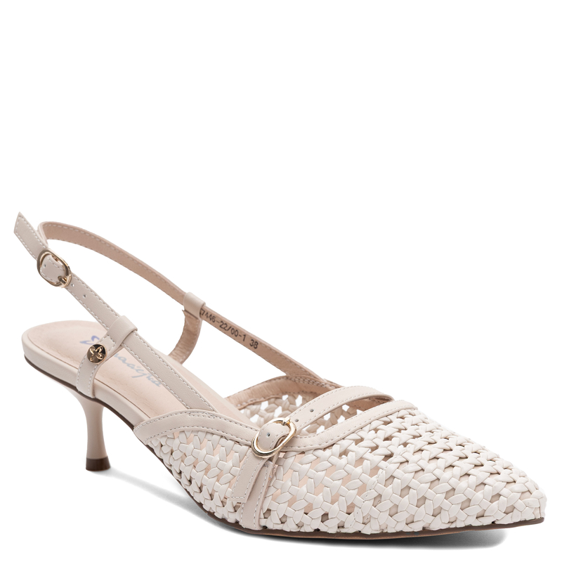 Maciejka Leather Woven Slingback Kitten Heel Pointed-Toe Pumps Beige K7446-22/00-1