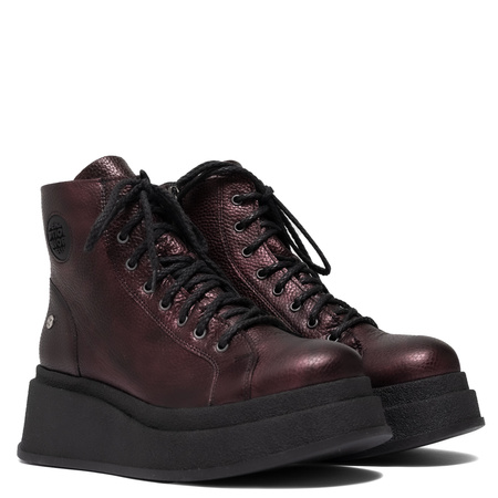 Maciejka Leather Combat Boots on Platform Metallic Purple 06309-42/00-8