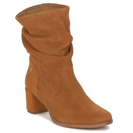 Maciejka Botki damskie na obcasie rude