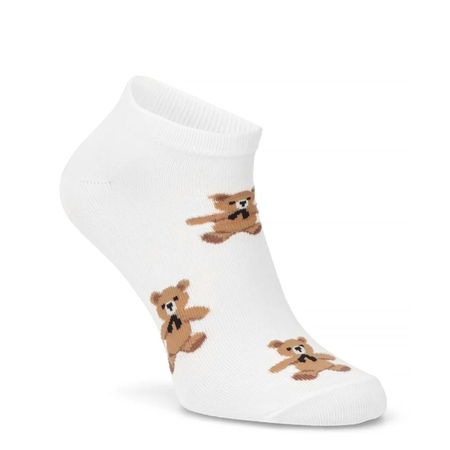 Filippo Women's Bamboo Short Socks Bear Pattern White-Black SD-SO12-LT-BK