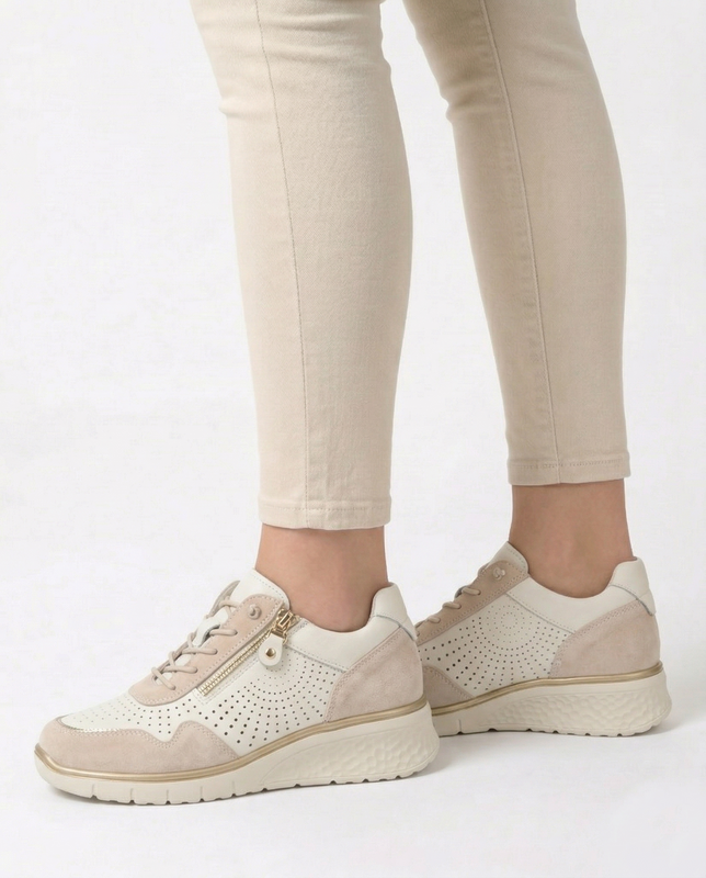 Filippo Comfortable Leather Platform Sneakers Beige DP7605-26-BE