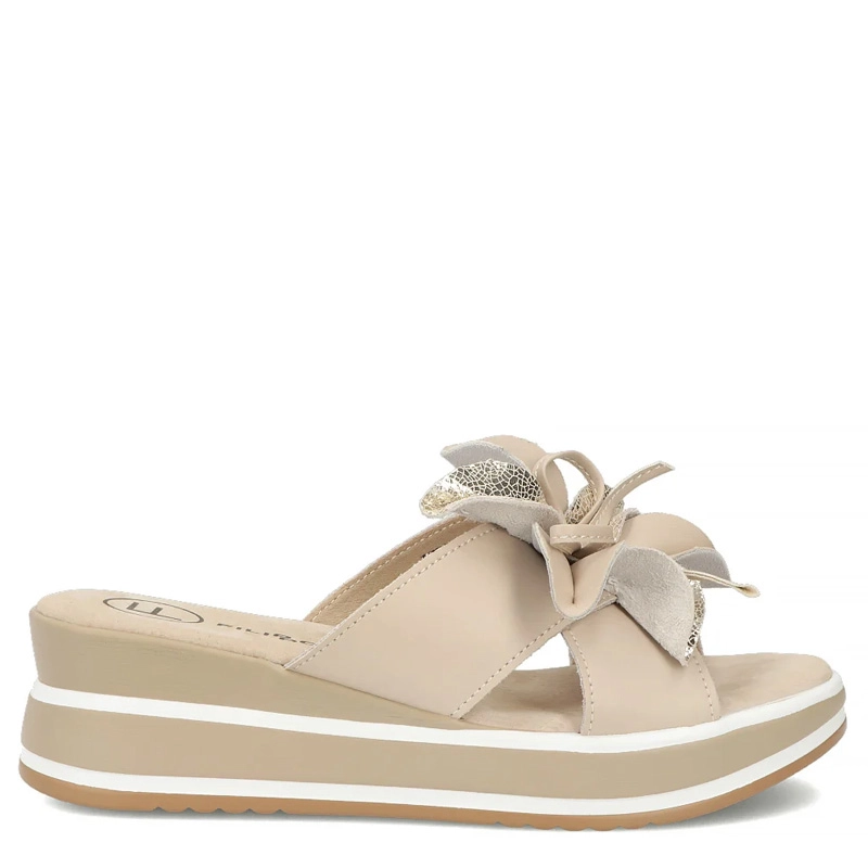 Filippo Leather Wedge Slides With Flower Beige DK7636-26-BE