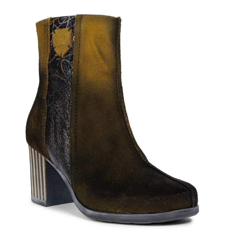 Maciejka Gradient Suede Ankle Boots Block Heel Black Yellow 06155-07/00-7