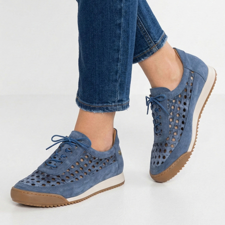 Maciejka Leather Openwork Sneakers Navy Blue 07323-17/00-1