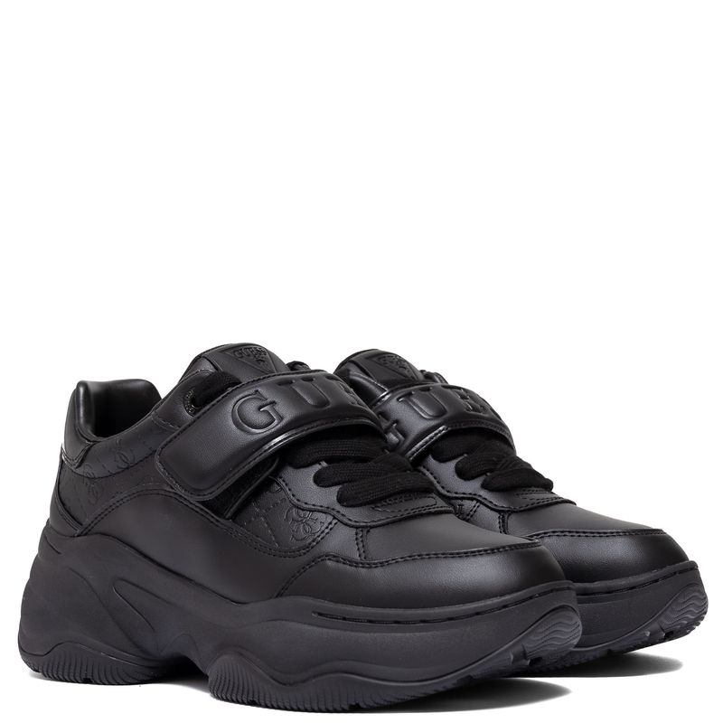 Guess Sneakersy Damskie Na Platformie Sneakersy Z Paskiem Logo Czarne FLFHNNELE12-BLACK