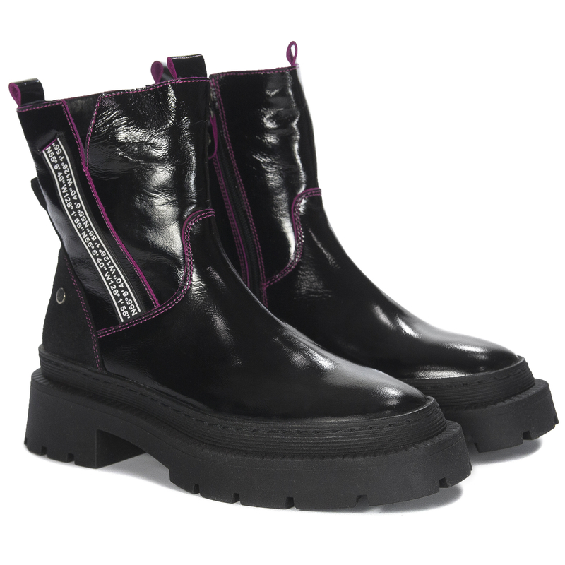 Maciejka Women's Black + Fuchsia Pattented Leather Boots