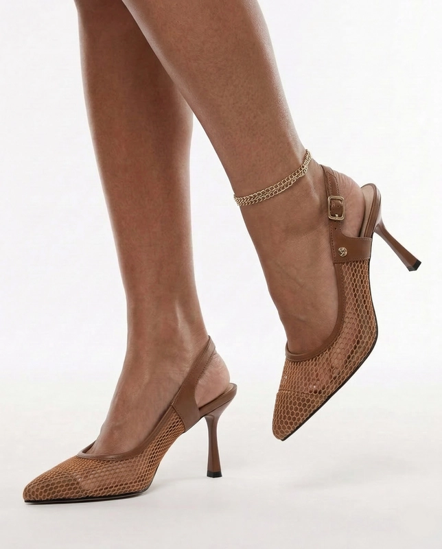 Maciejka Czółenka Przewiewne Slingback na Szpilce Brązowe K7507-29/00-0