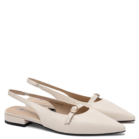 Maciejka Elegant Leather Slingback Pumps With Buckle Beige K7449-22/00-1