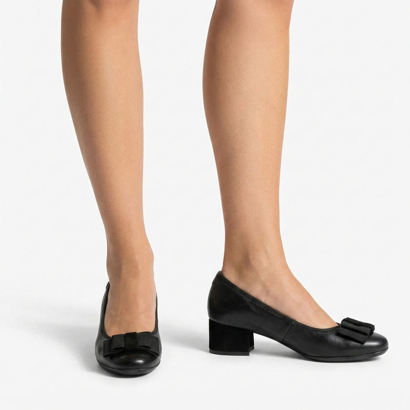 Maciejka Women’s Leather Pumps Block Heel With Bow Black P7220-01/00-7