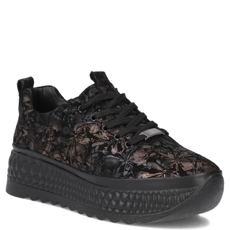 Filippo Leather Patterned Platform Sneakers Black DP7284-26-BK-FL