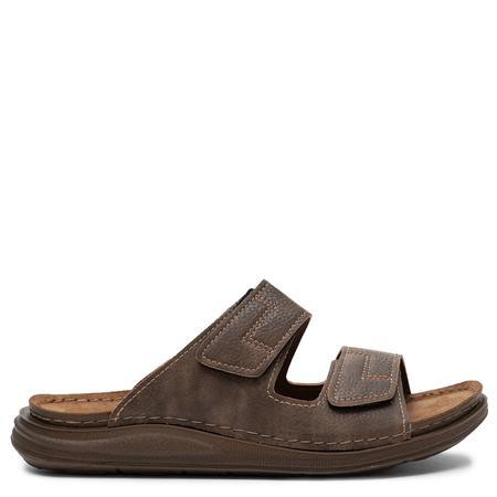 Inblu Comfortable Adjustable Men's Slides with Velcro Straps Brown VE000007-BROWN