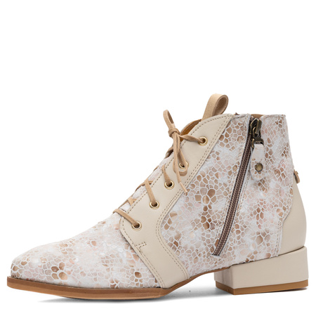 Maciejka Leather Cutout Ankle Boots Low Heel Perforated Beige 05541-22/00-5