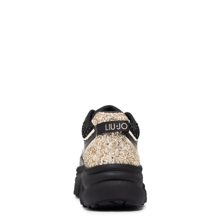 Liu Jo Sneakersy Damskie Na Platformie Półbuty Brokatowy Zapiętek Czarny BF5061-PX783-GOLD
