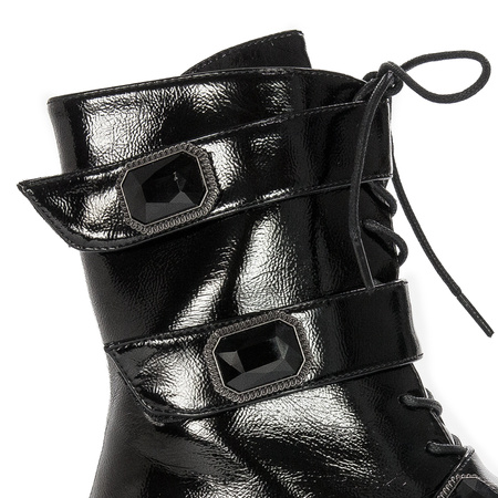 D&A Women's Ankle Boots Black Lacquered