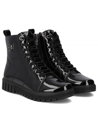 Filippo Leather Patent Lace-Up Ankle Boots On Platform Black DBT7273-25-BK