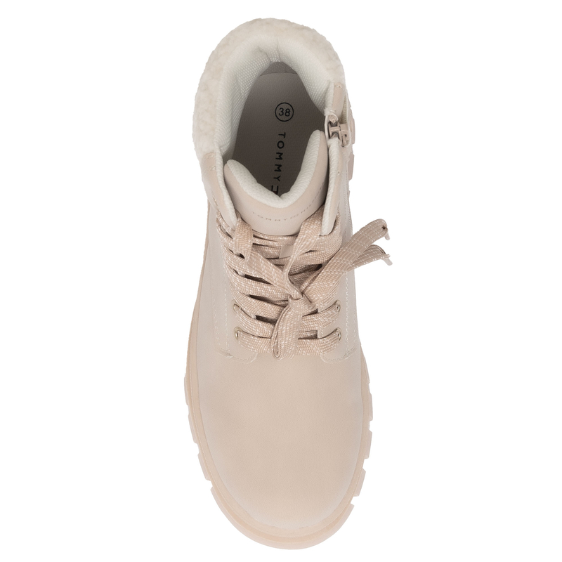 Tommy Hilfiger Lace-Up Women’s Boots Faux-Fur Collar Ankle Boots Side-Zip Beige T3A5-34043-BEIGE