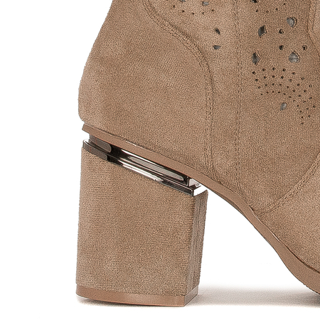 D&A Women's Spring Openwork Heeled Beige Boots