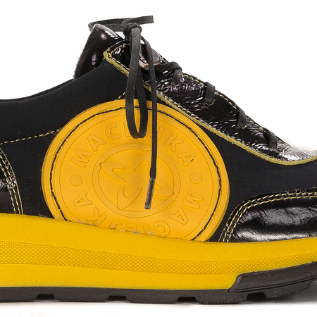 Maciejka Platformowe Sneakersy Z Lakierowanymi Wstawkami Czarno-Żółte 06295-01/00-8