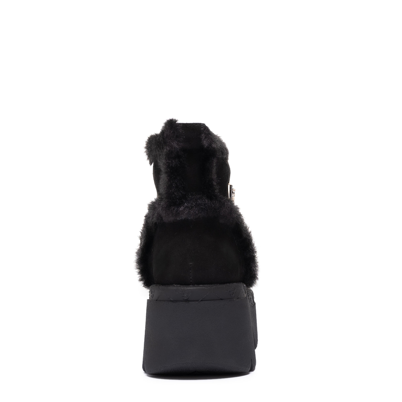 Guess Platform Fur-Trim Ankle Boots Chunky Sole Black FLFBRDESU10-BLK