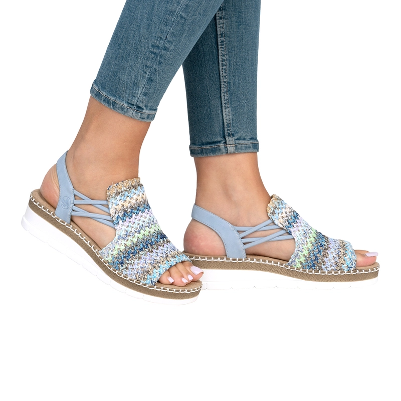 Rieker Woven Wedge Sandals Pastel Multicolor Blue V1241-91