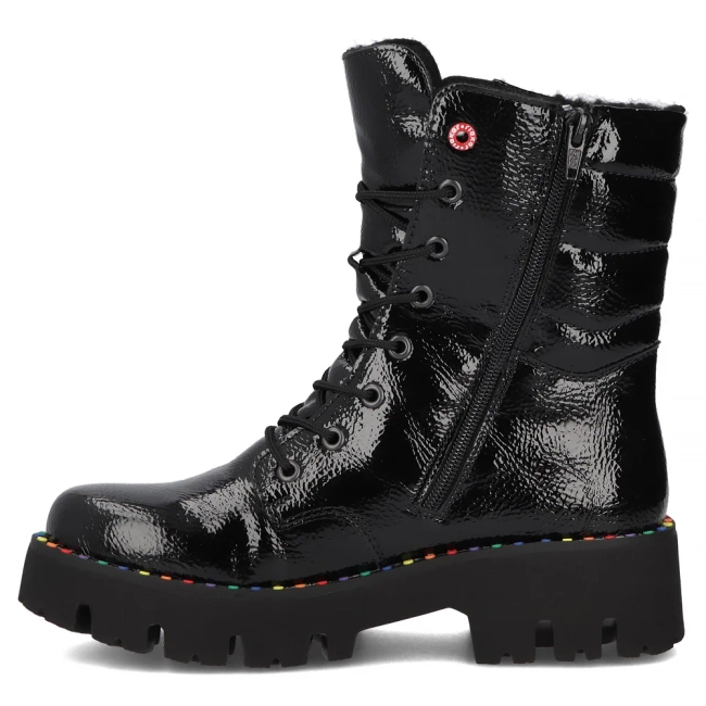 Rieker Patent Platform Lace-Up Ankle Boots Side-Zip Black Y3330-00-BLACK