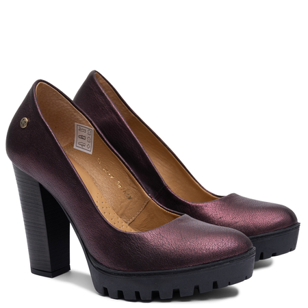  Maciejka Women's Burgundy Leather Pumps Block Heel 2629W-13/00-1