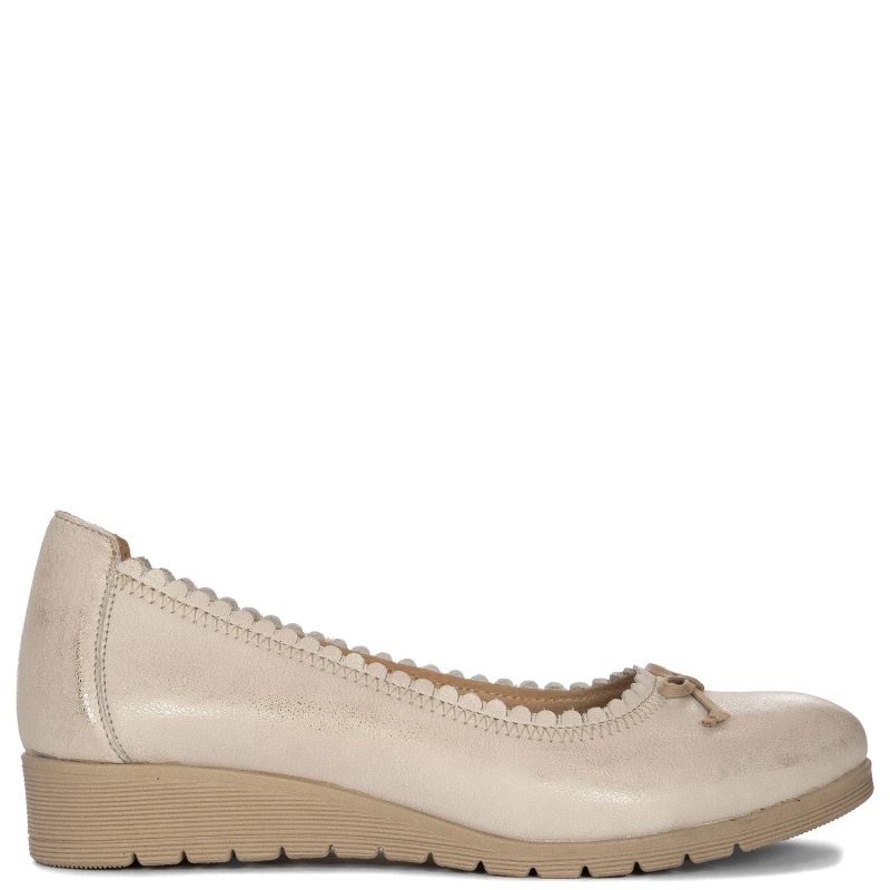 Maciejka Leather Wedge Ballerinas Scalloped Edge Metallic Beige 03469-10-00-5