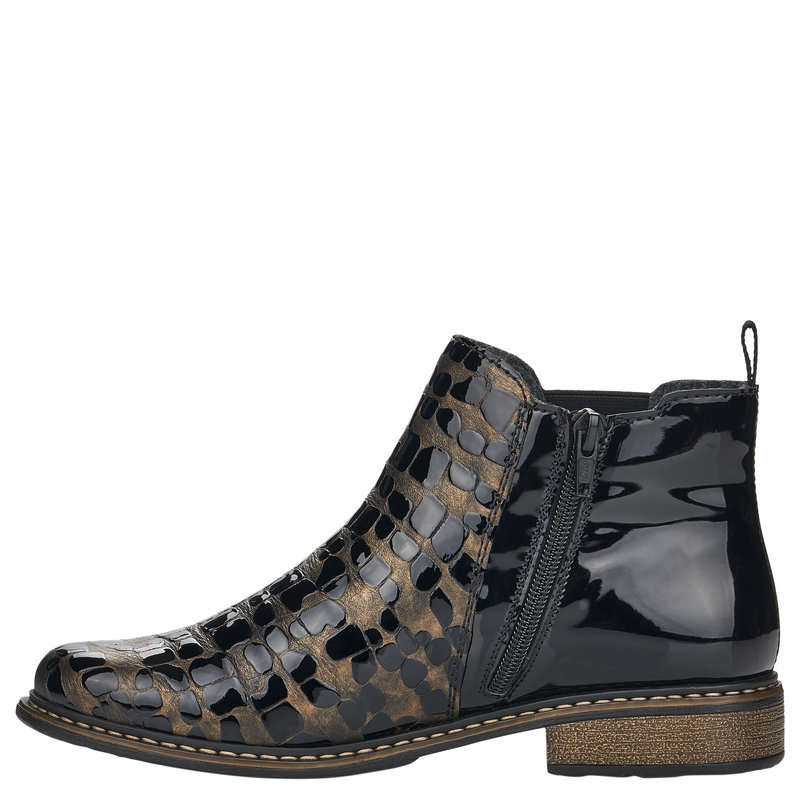 Rieker Skórzane Ocieplane Botki Lakierowane Czarne Z4965-90-BLK