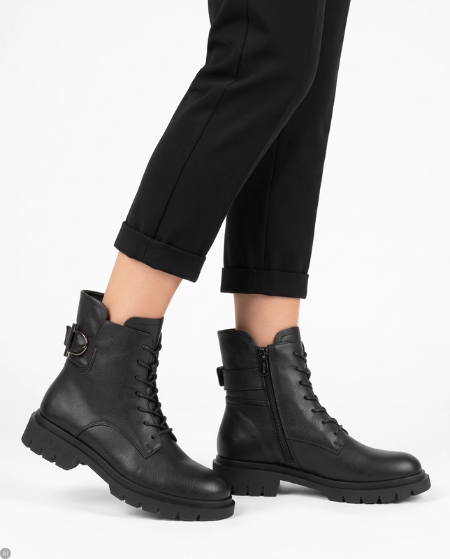 Filippo Women's Leather Insulated Ankle Boots with Zip and Laces Black DBT8018-26-BK