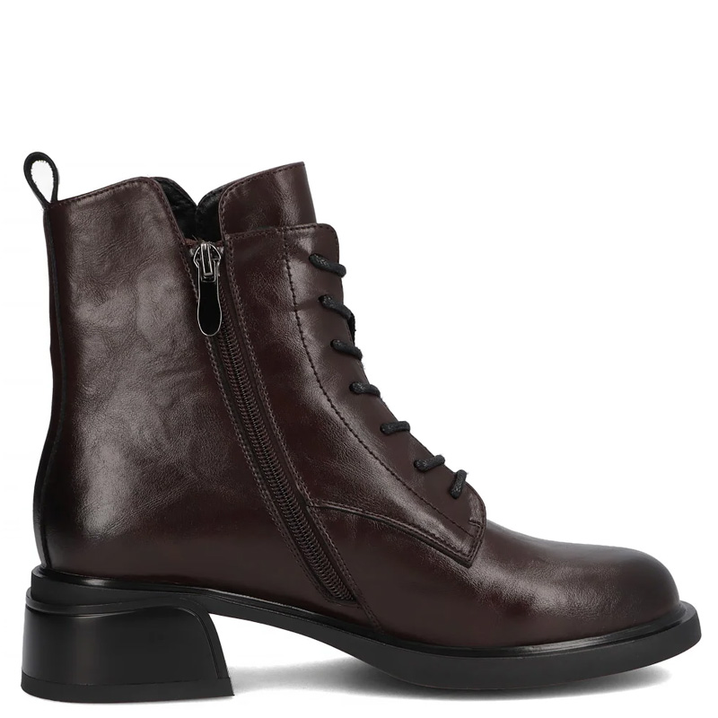Filippo Leather Women’s Ankle Boots Block Heel With Zipper Brown DBT7369-25-DBR