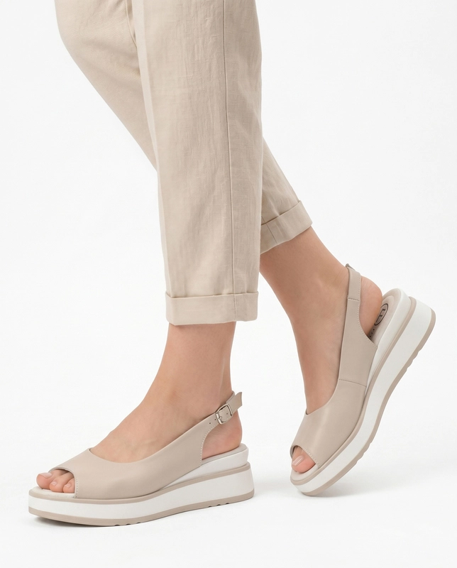 Filippo Leather Wedge Sandals Beige DS6153-26-BE