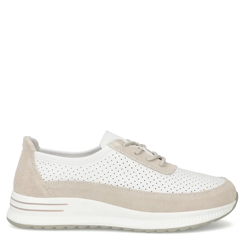 Filippo Skórzane Sneakersy Damskie Ażurowe Biało-Beżowe DP6717-26-WH-GR