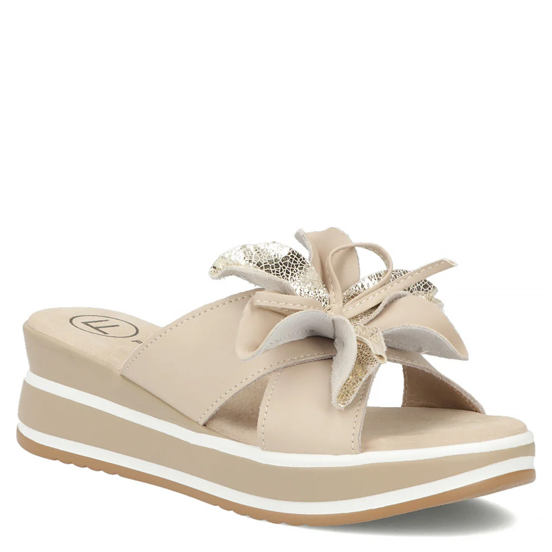 Filippo Leather Wedge Slides With Flower Beige DK7636-26-BE