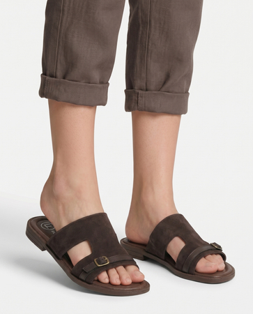 Filippo Leather Women's Slides With Gold Buckle Dark Brown DK7747-26-D-BR