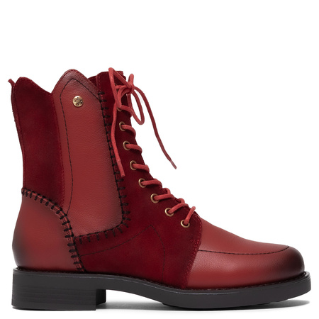 Maciejka Leather Lace-Up Ankle Boots Flat Heel Red A7155-08/00-7
