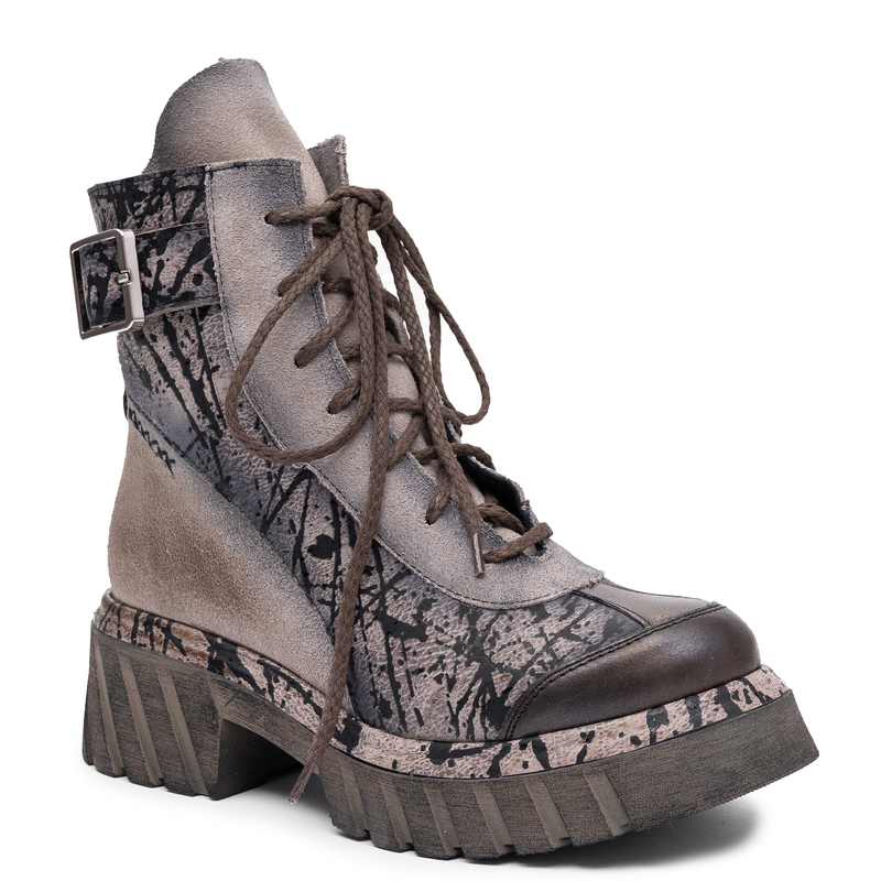 Maciejka Leather Patterned Platform Ankle Boots Brown 07625-02/00-8
