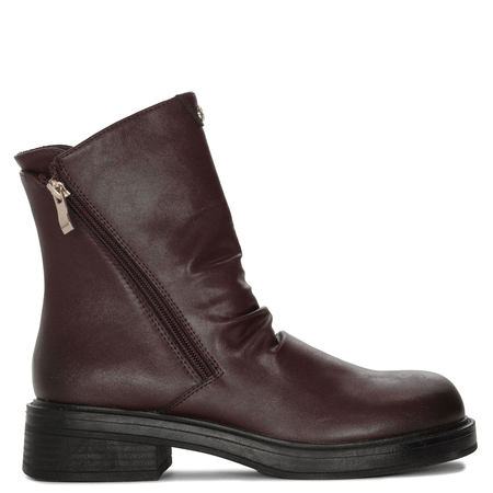 Maciejka Leather Double-Zip Ankle Boots Low Heel Burgundy A7159-23/00-7