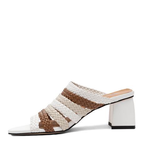 Maciejka Leather Braided Mules Block Heel 7 cm White-Brown K7526-11/00-1