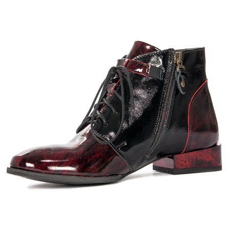 Maciejka Patent Leather Lace-Up Ankle Boots Side Zipper Burgundy 5743A-23/00-7