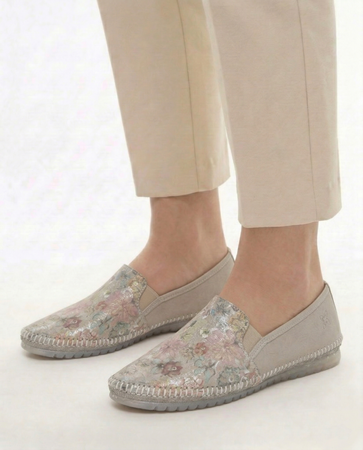 Maciejka Leather Floral Loafers Slip-On Shoes Beige T3512-73/00-0