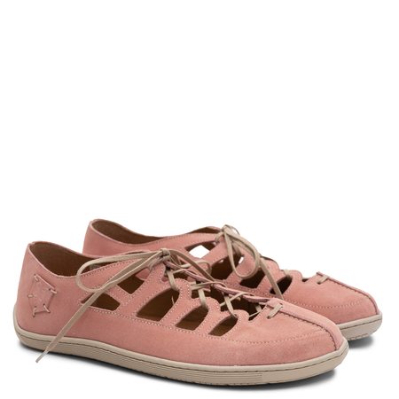 Maciejka Pink Leather Lace-up Openwork Flat Shoes 06835-33/00-1