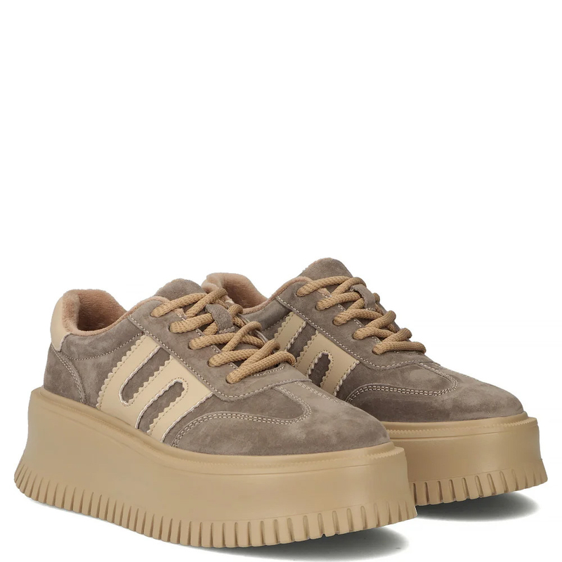 Filippo Zamszowe Sneakersy Damskie Na Platformie Beżowe DP7111-26-TP