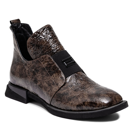 Boccato Leather Patent Crinkle Slip-On Shoes Insulated Brown 049-1738-120