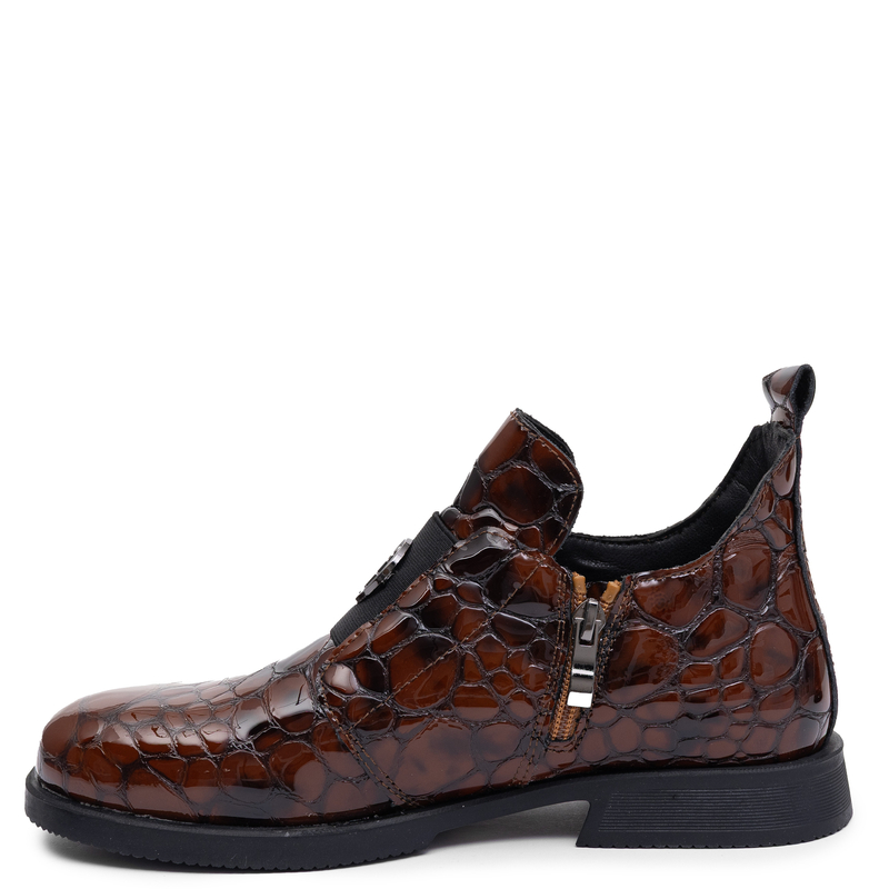 Sokolski Women's Brown Croc Embossed Patent Leather Low Shoes TS-Z26-223