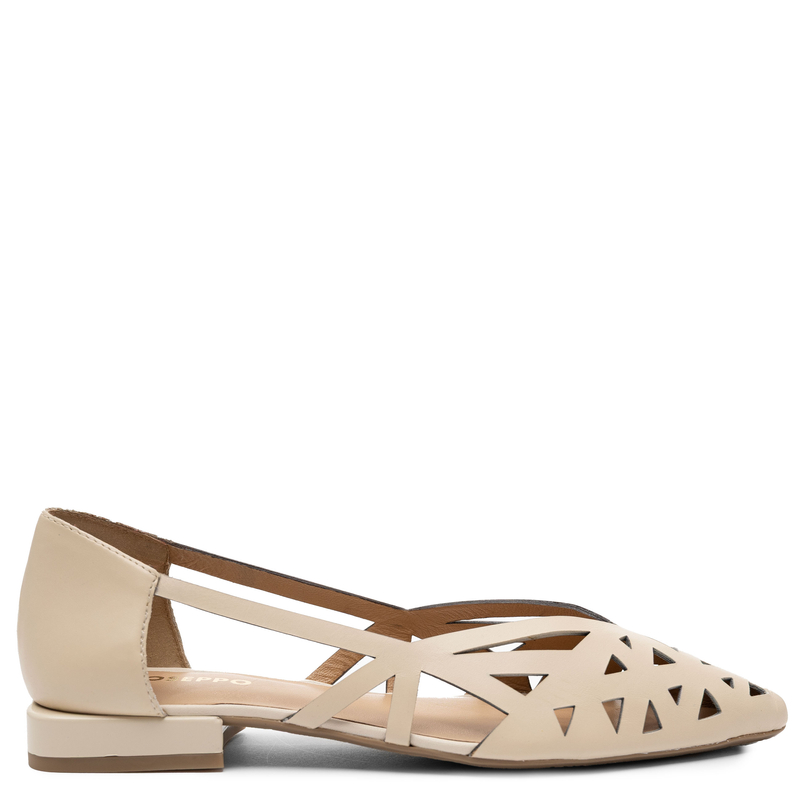 Gioseppo Leather Geometric Cutout Flats Almond Toe Off-White 78218-OFF-WHITE