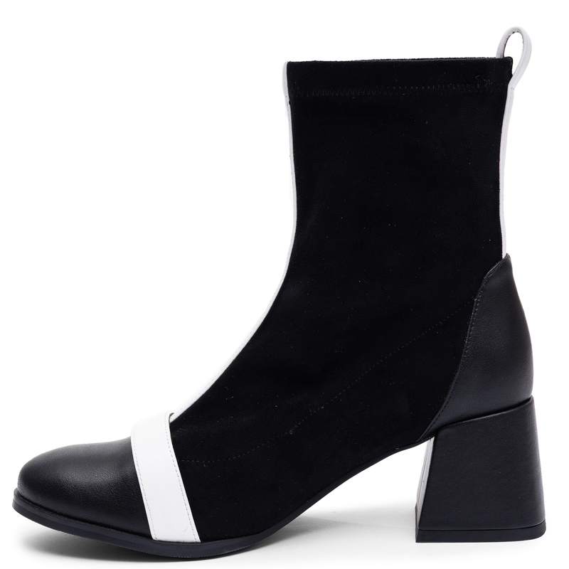 Maciejka Leather Block Heel Boots With Insulation Black And White K7819-01/00-7